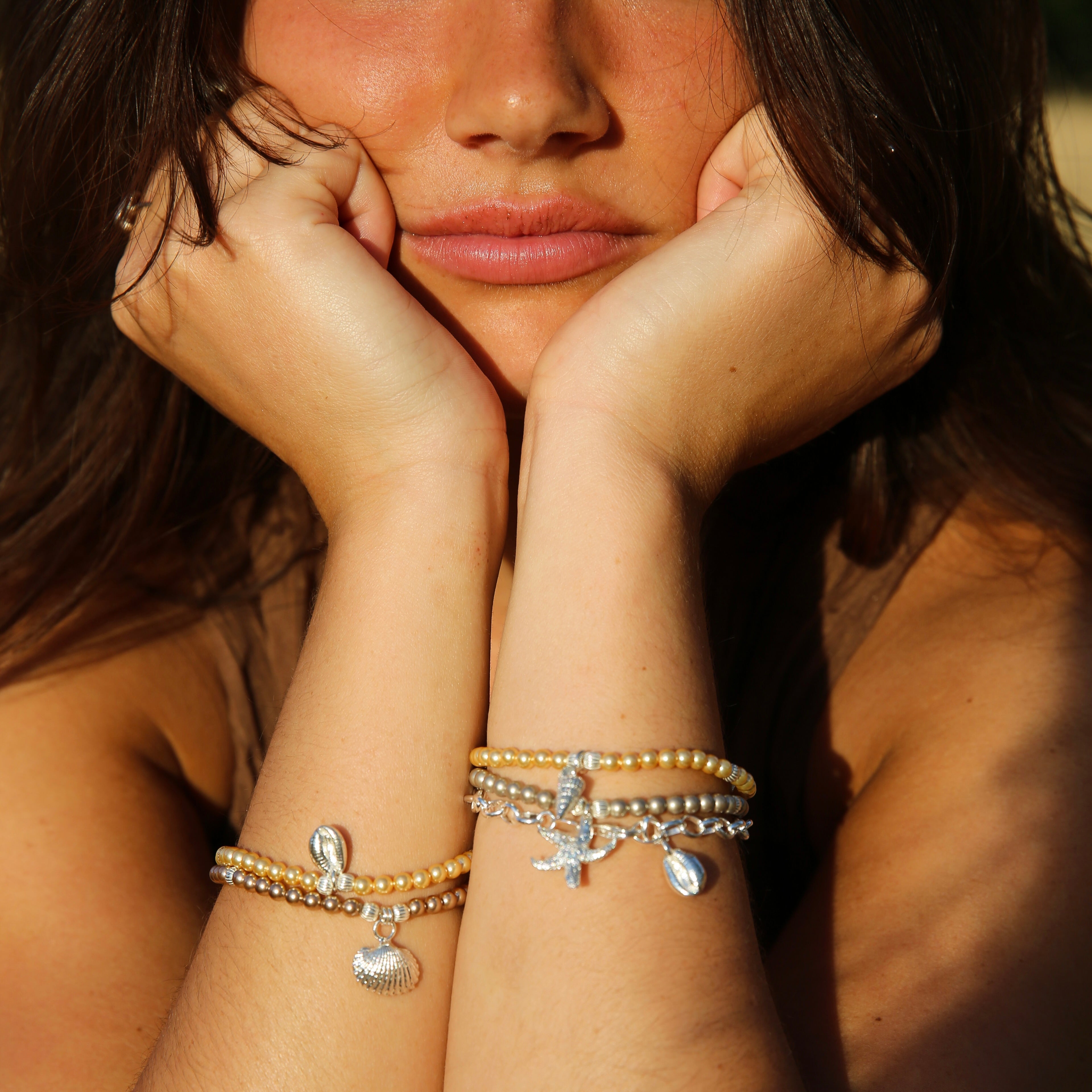 Textured Torcross Starfish & Swarovski Pearl Bracelet