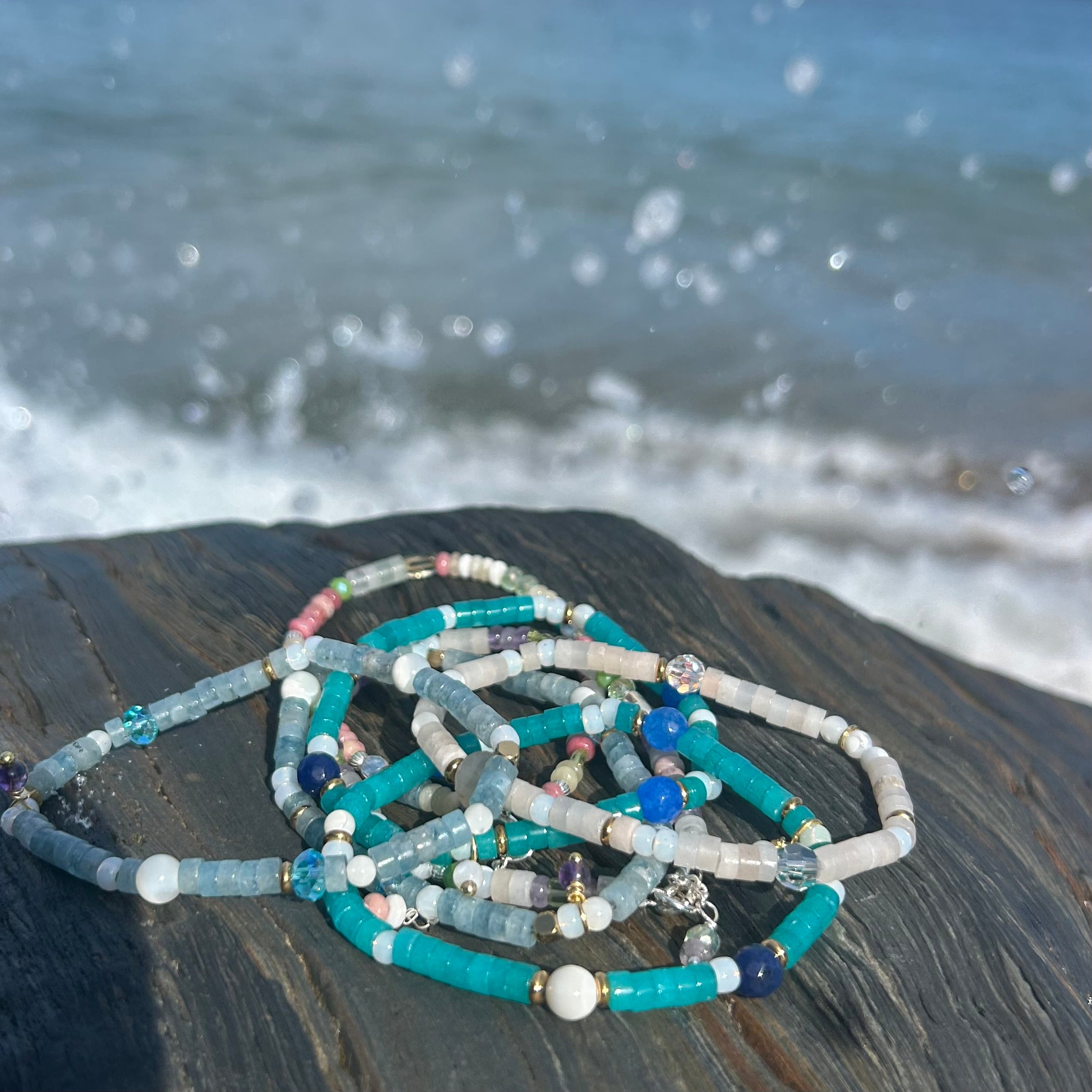Sea Glass inspired Semi Precious Gemstone Bracelets