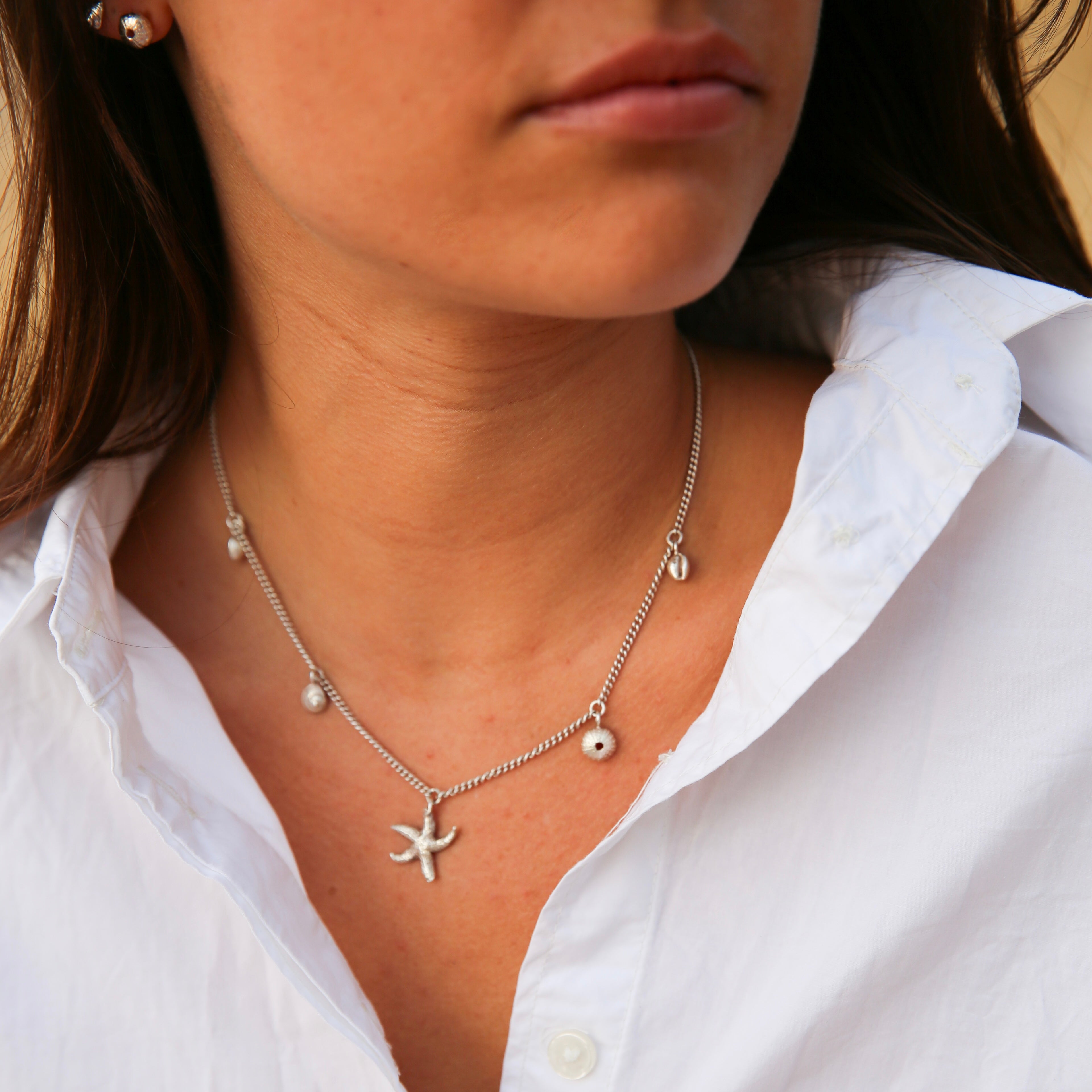 Textured Torcross Starfish & Shell Link Charm Necklace