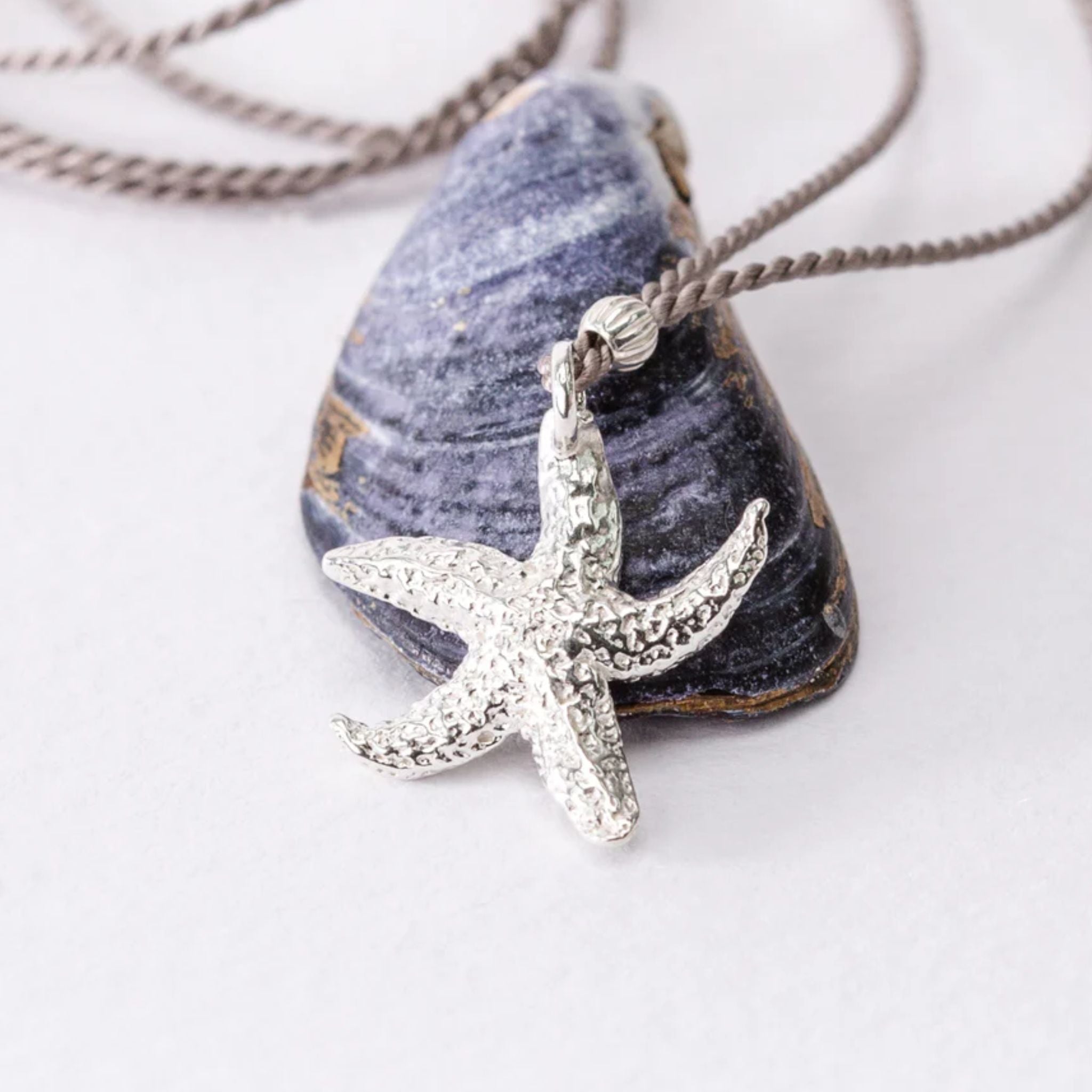 Textured Torcross Starfish Pendant Necklace (Silk Cord)