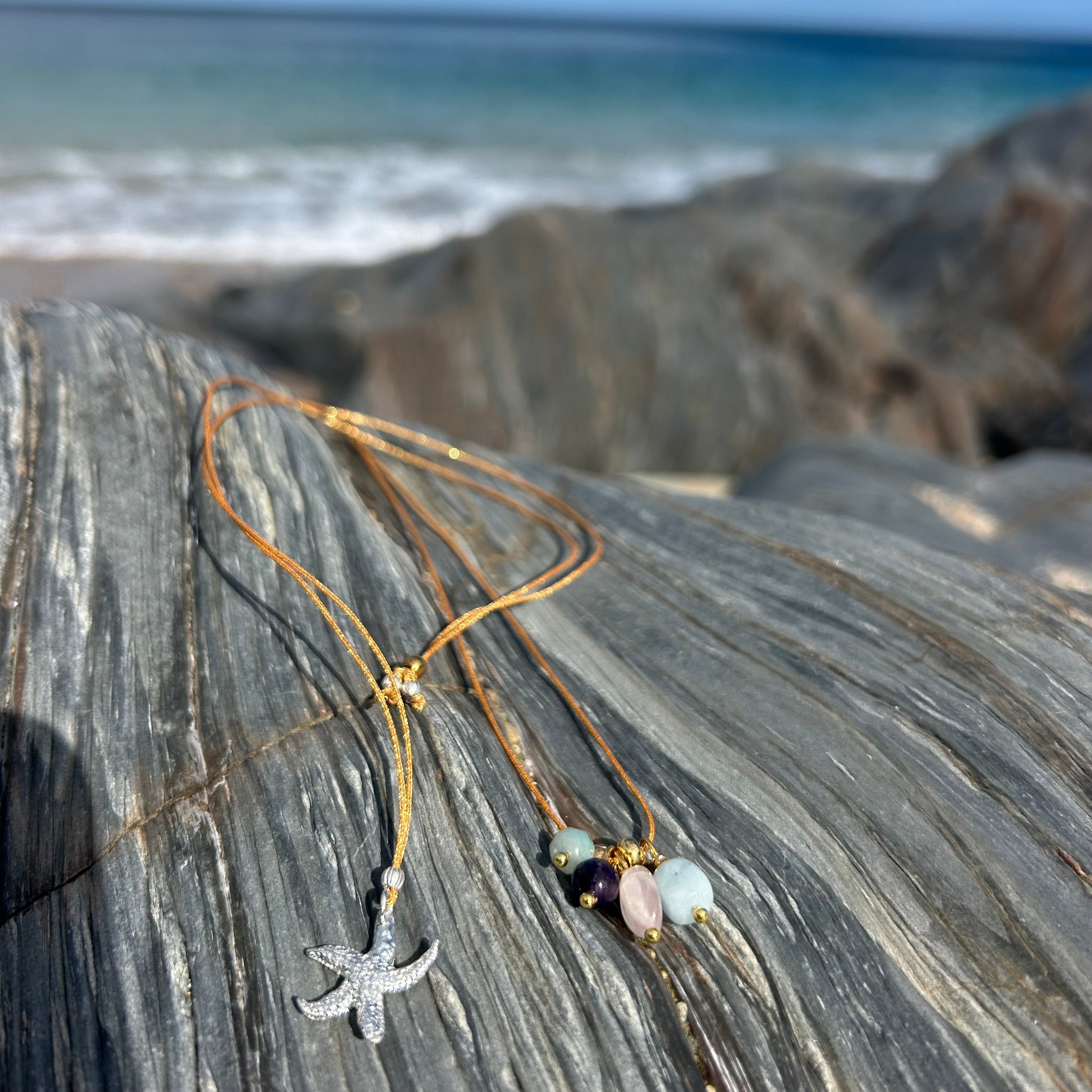 Textured Torcross Starfish Pendant Necklace (Silk Cord)