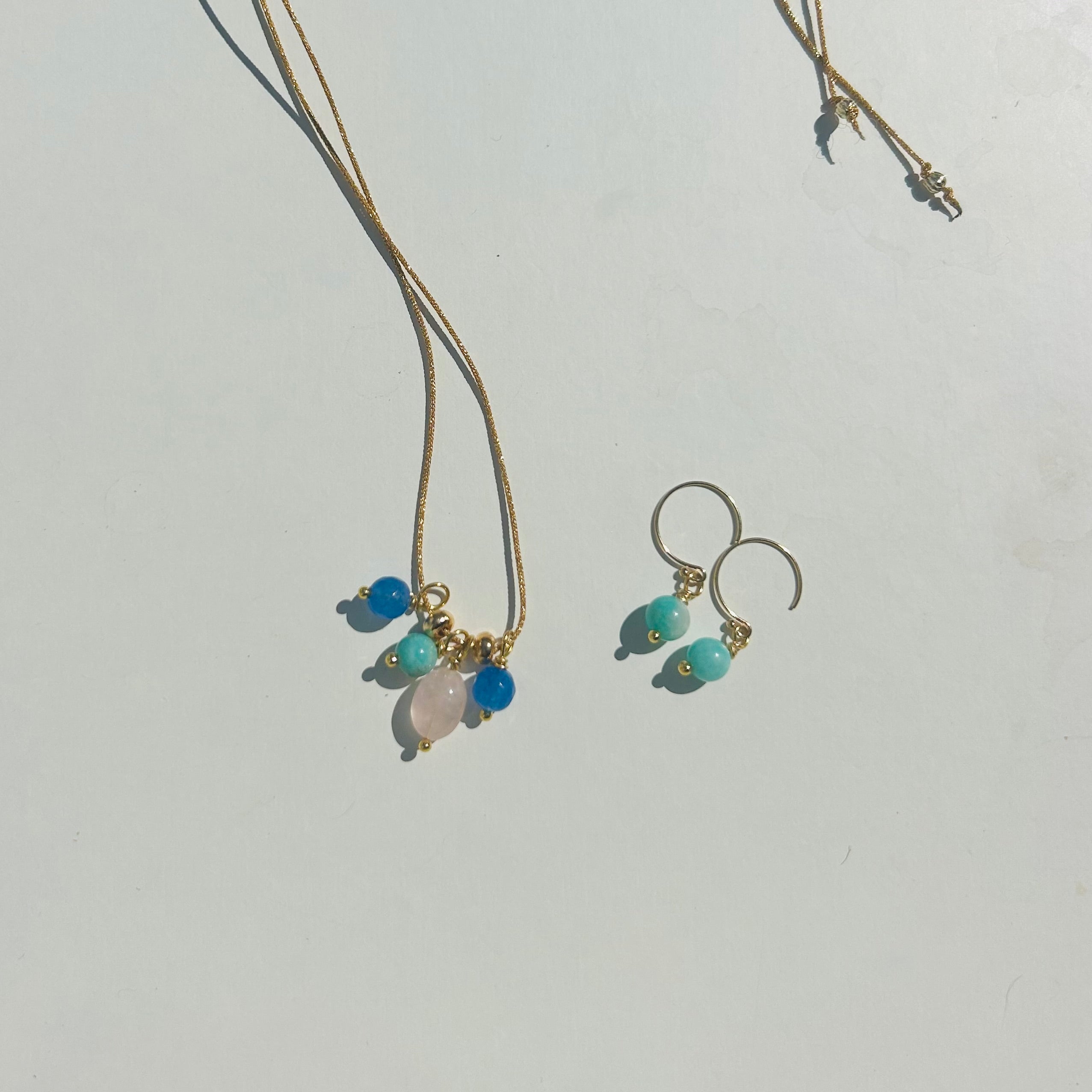 Sea Glass Inspired Semi Precious Gemstone Cluster Necklace (sparkle golden cord)