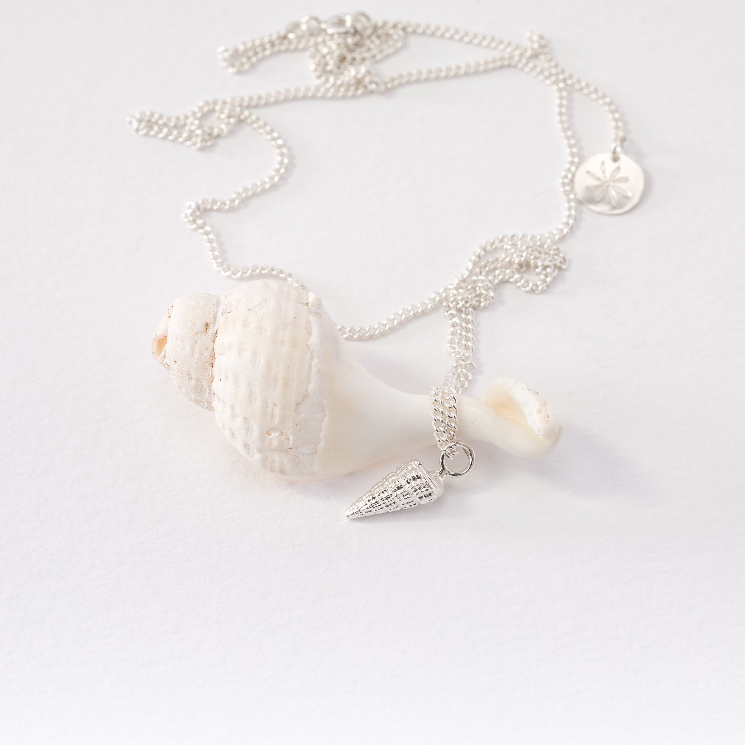 Salcombe Estuary Spiral Snail Shell Pendant Necklace (Silver or Gold Chain)