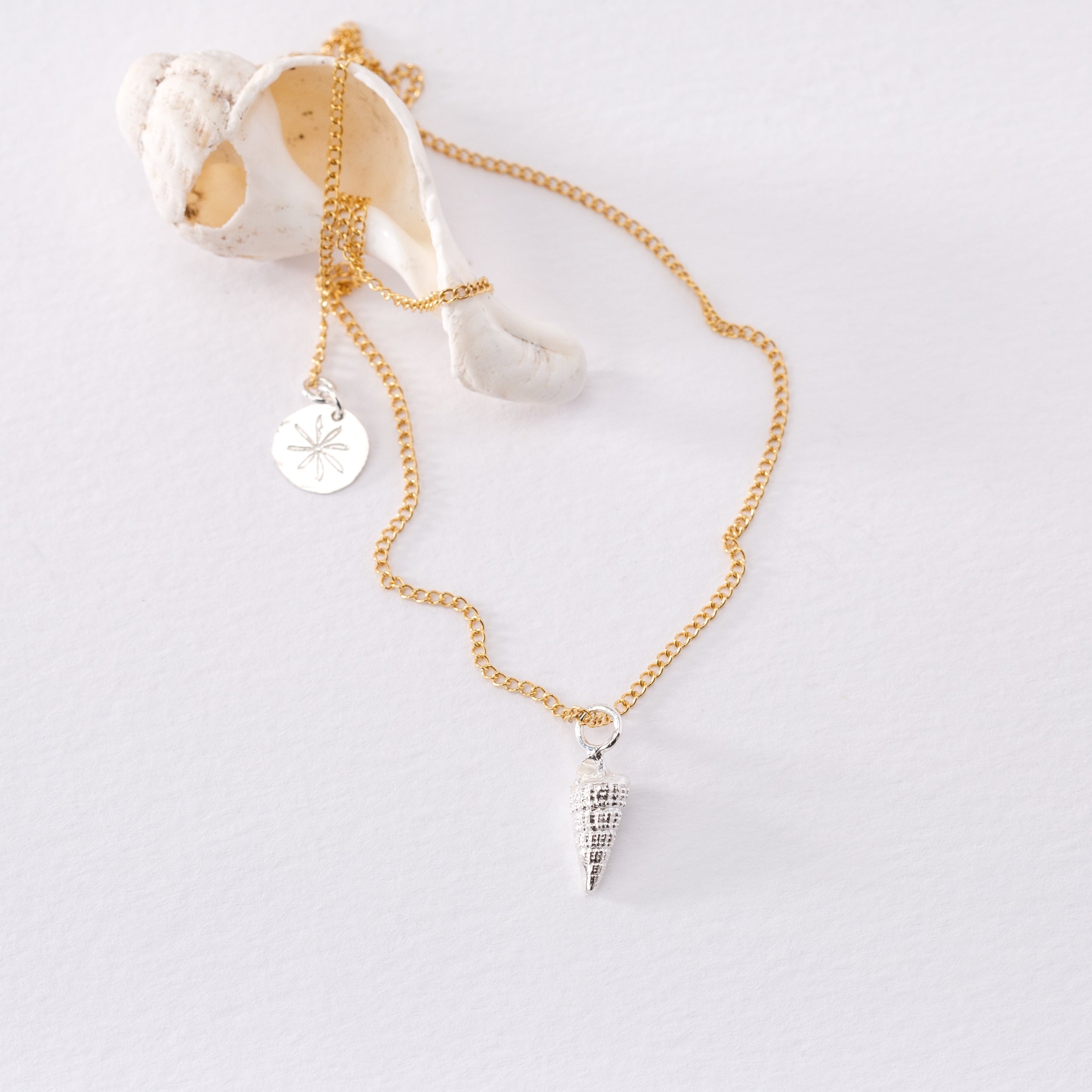 Salcombe Estuary Spiral Snail Shell Pendant Necklace (Silver or Gold Chain)