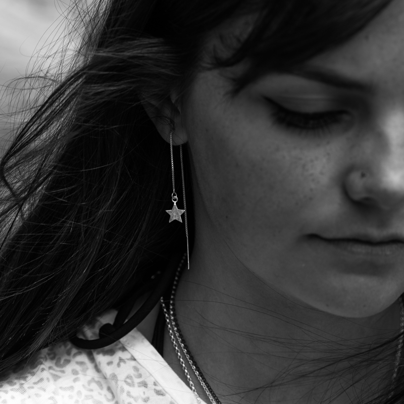 Shooting Star Drop Earrings (Silver String)