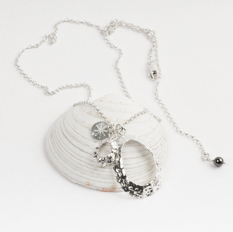 Slapton Sands Limpet Shell Cluster Pendant Necklace (Silver Chain)
