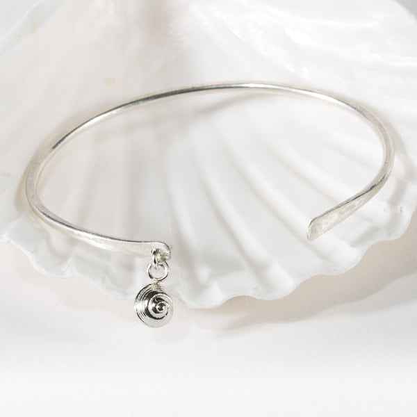 Cuff Bangle with tiny Snail Shell