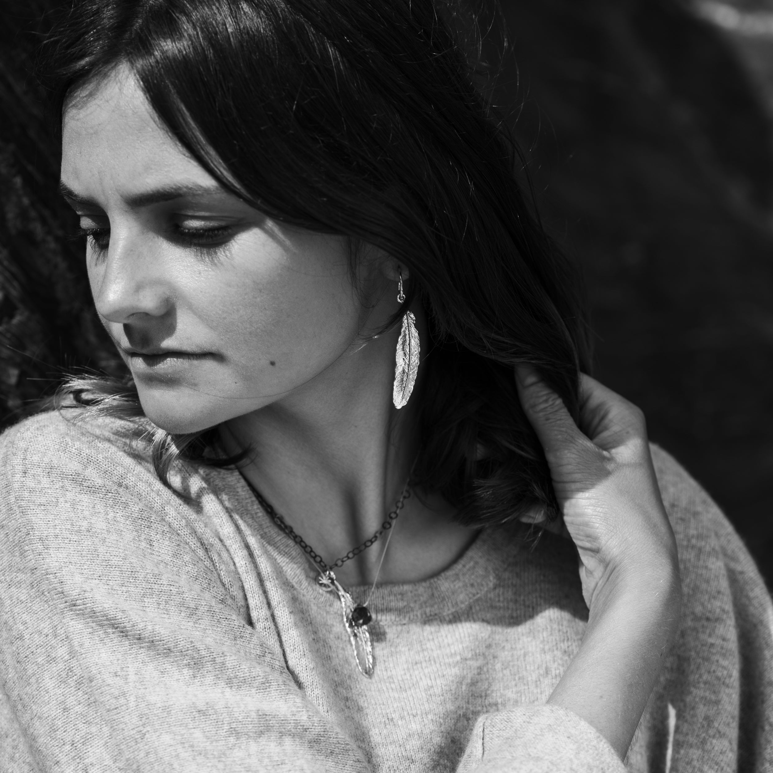 South Hams Silver Feather Half Hoop Earrings (Silver)