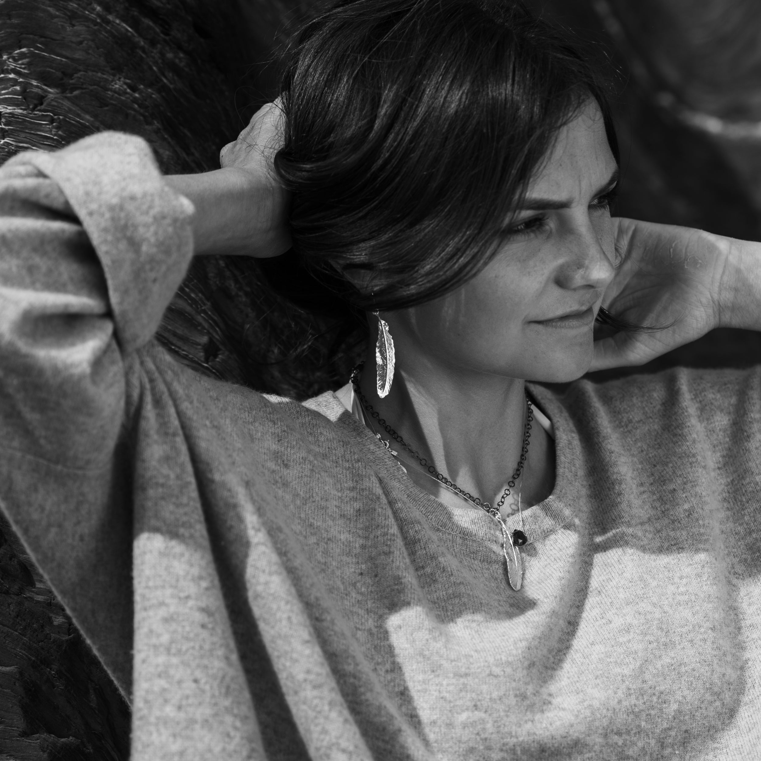 South Hams Silver Feather Half Hoop Earrings (Silver)