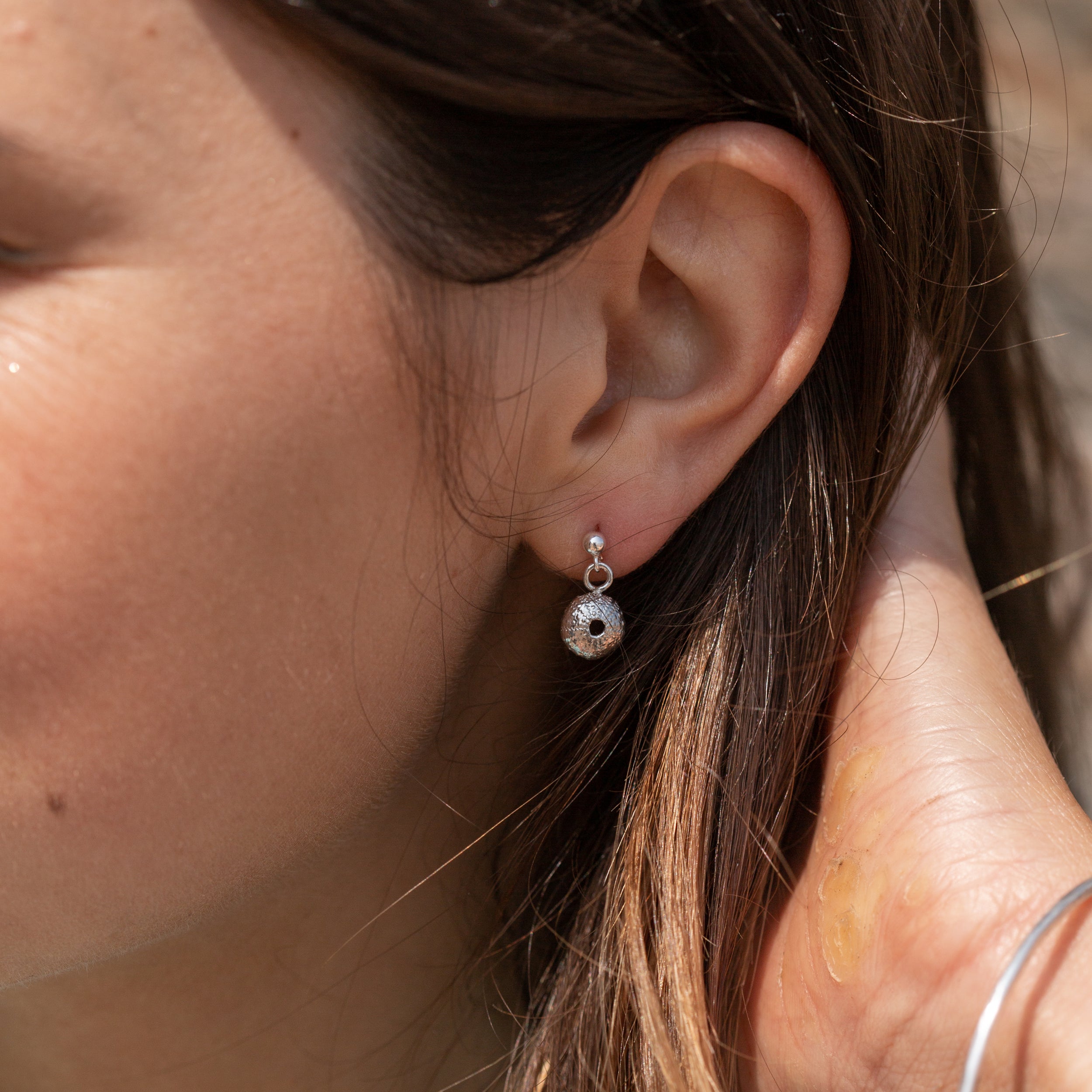 Small Salcombe Sea Shell Drop Stud Earrings (Silver)