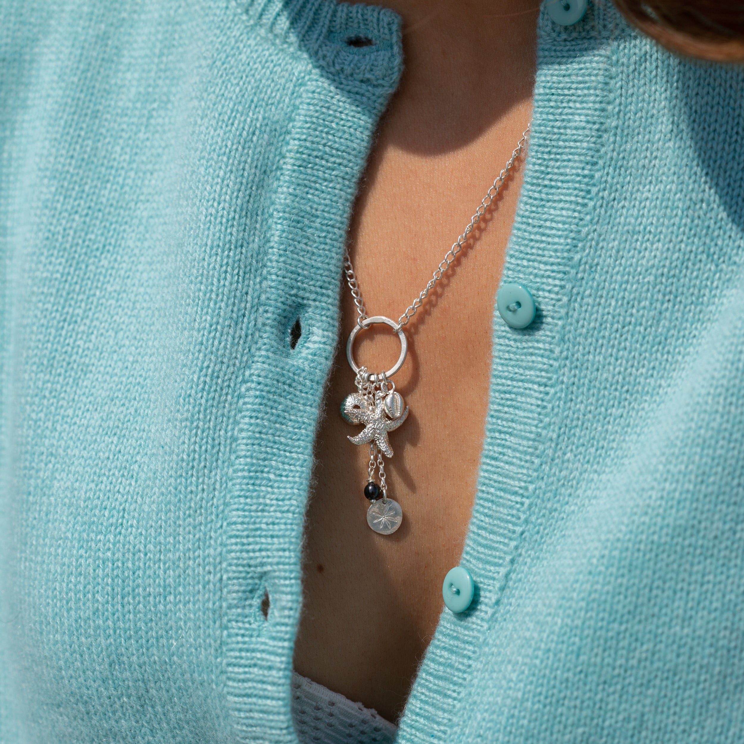 Textured Torcross Starfish & Shell Cluster Charm Necklace