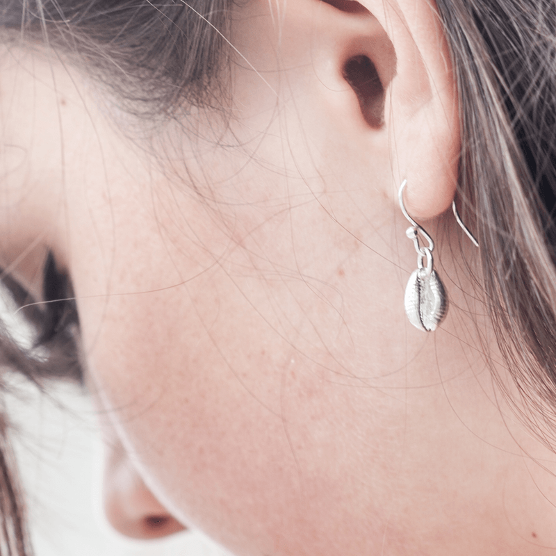 Large Cowrie Shell Drop Earrings (Wire Hoop)