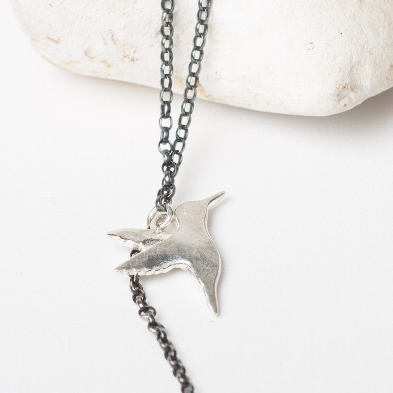 Silver Hummingbird Pendant Necklace (Fine Chain)