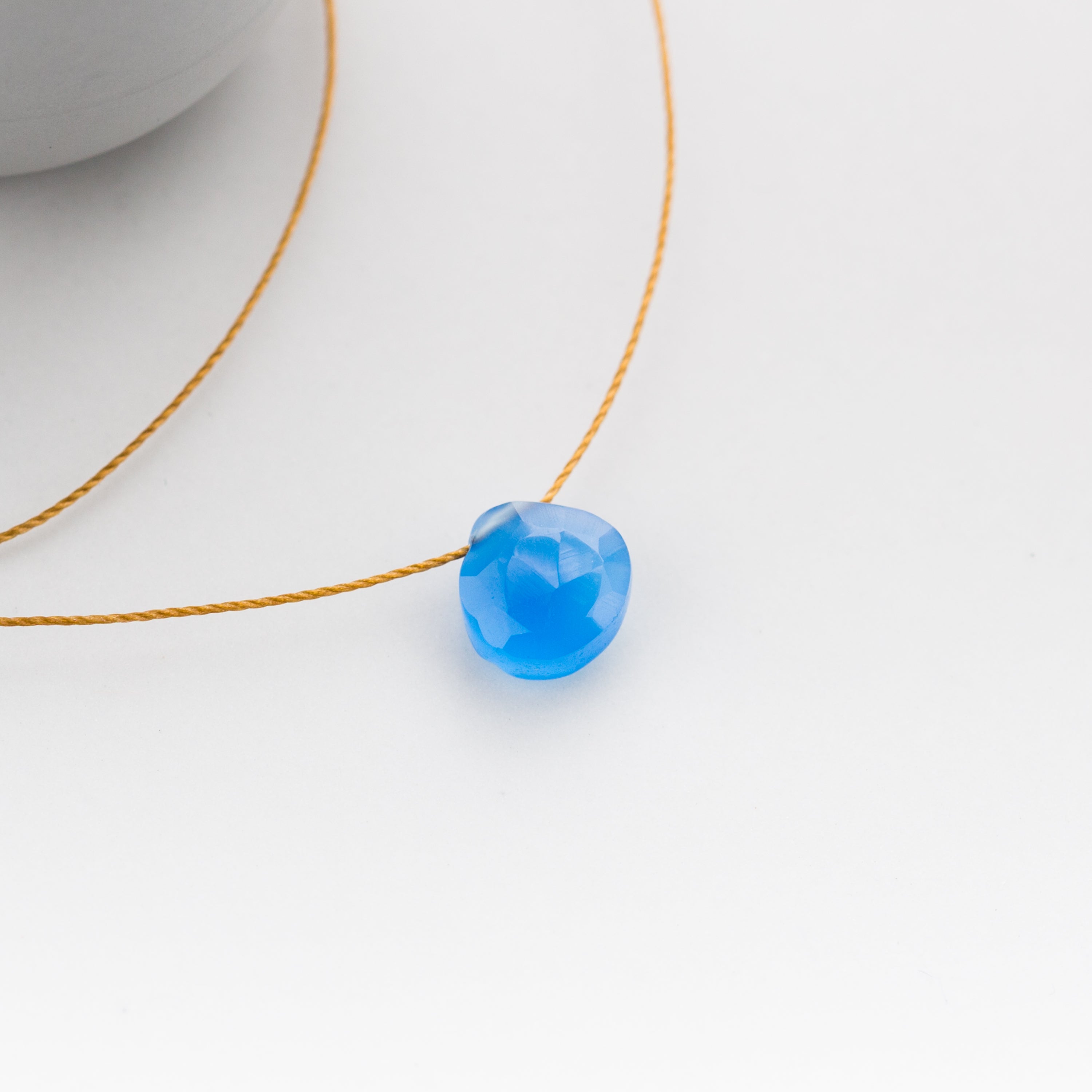 Sea Glass Inspired Blue Chalcedony Gemstone Pendant Necklace (Silk Cord)