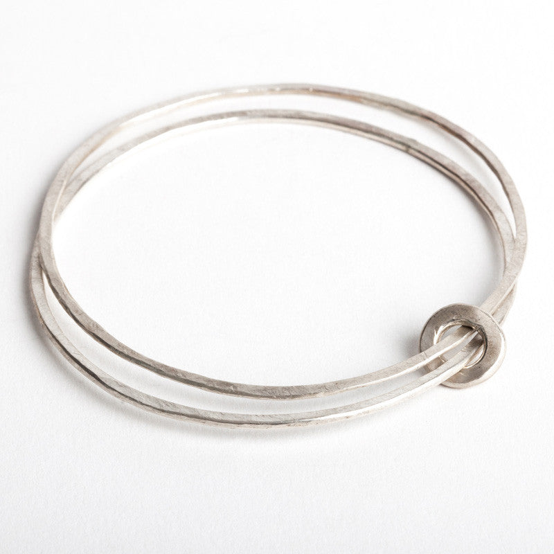 Circle of Unity Double Bangle (Hammered Silver)