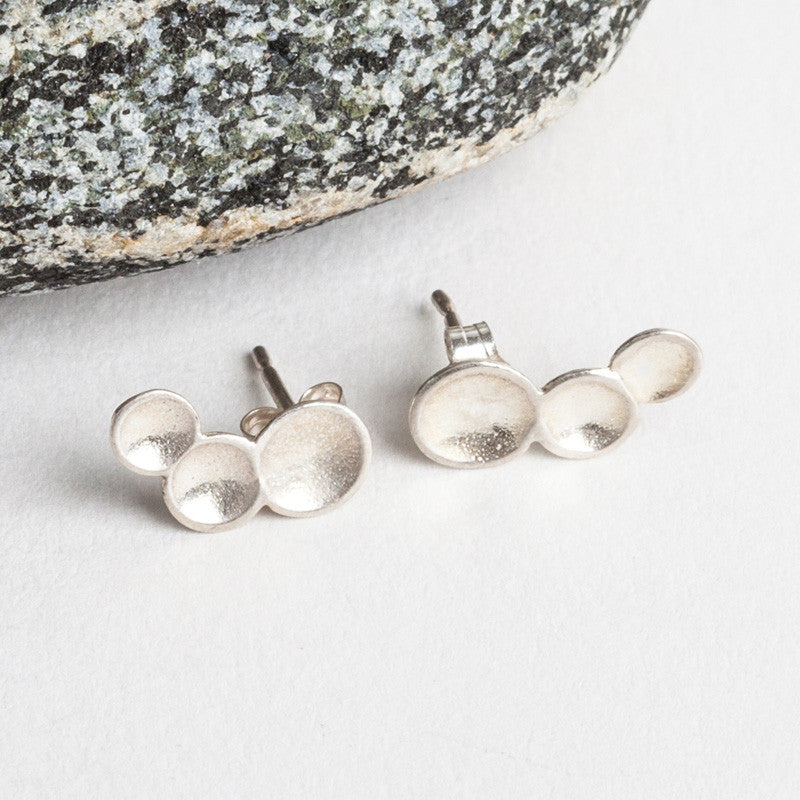 Triple Lunar Disc Stud Earrings