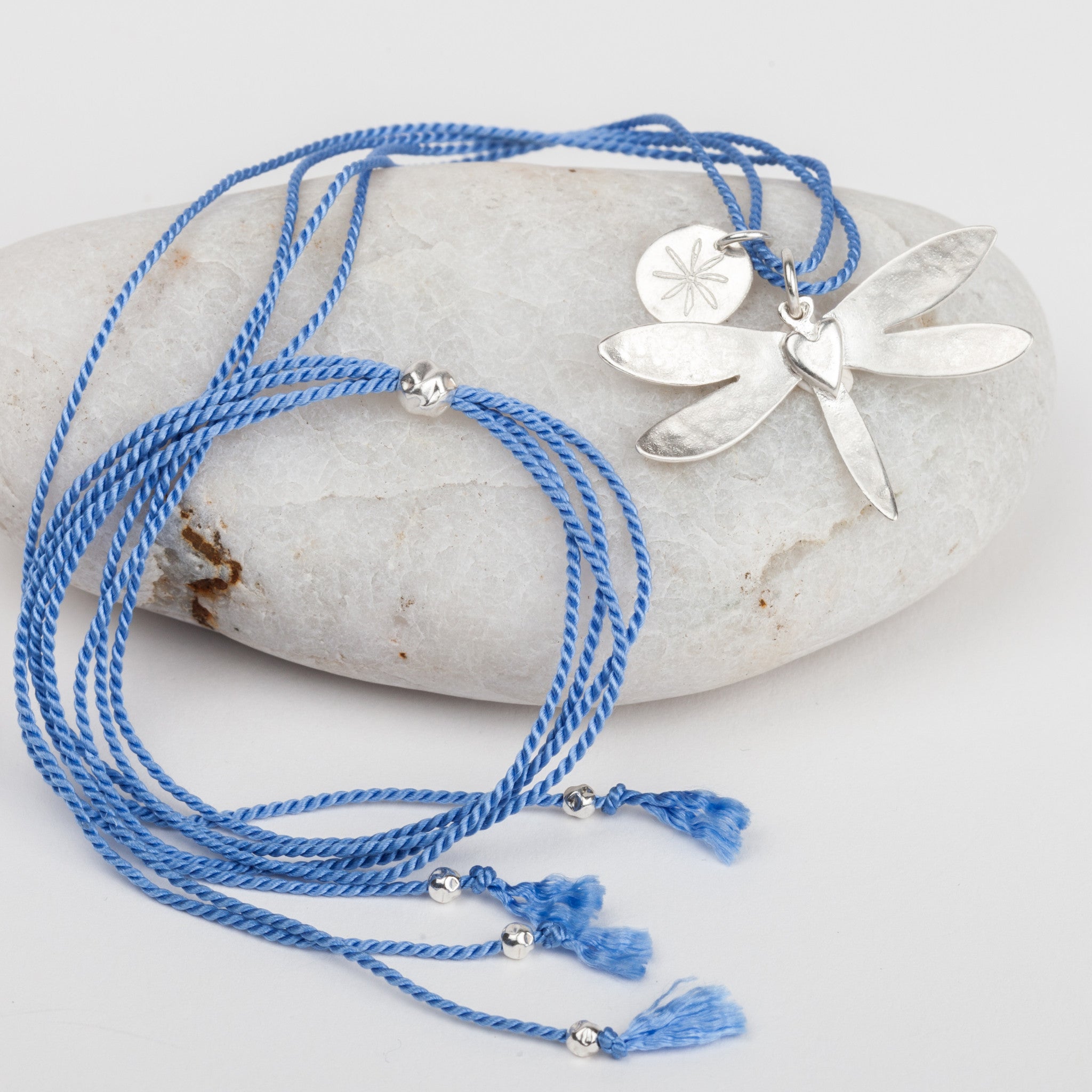 Dragonfly Heart Pendant Necklace (Silk Cord)