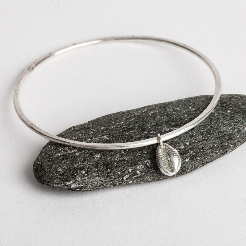 Cowrie Shell Bangle (Hammered Silver)