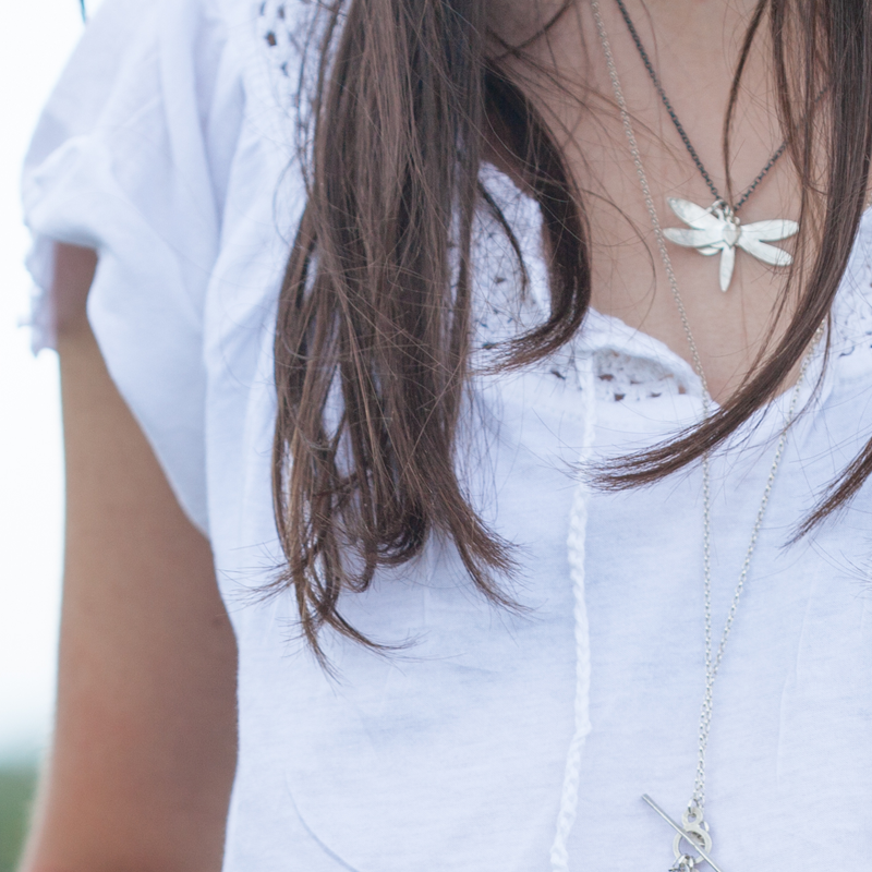 Dragonfly Heart Pendant Necklace (Silver Chain)