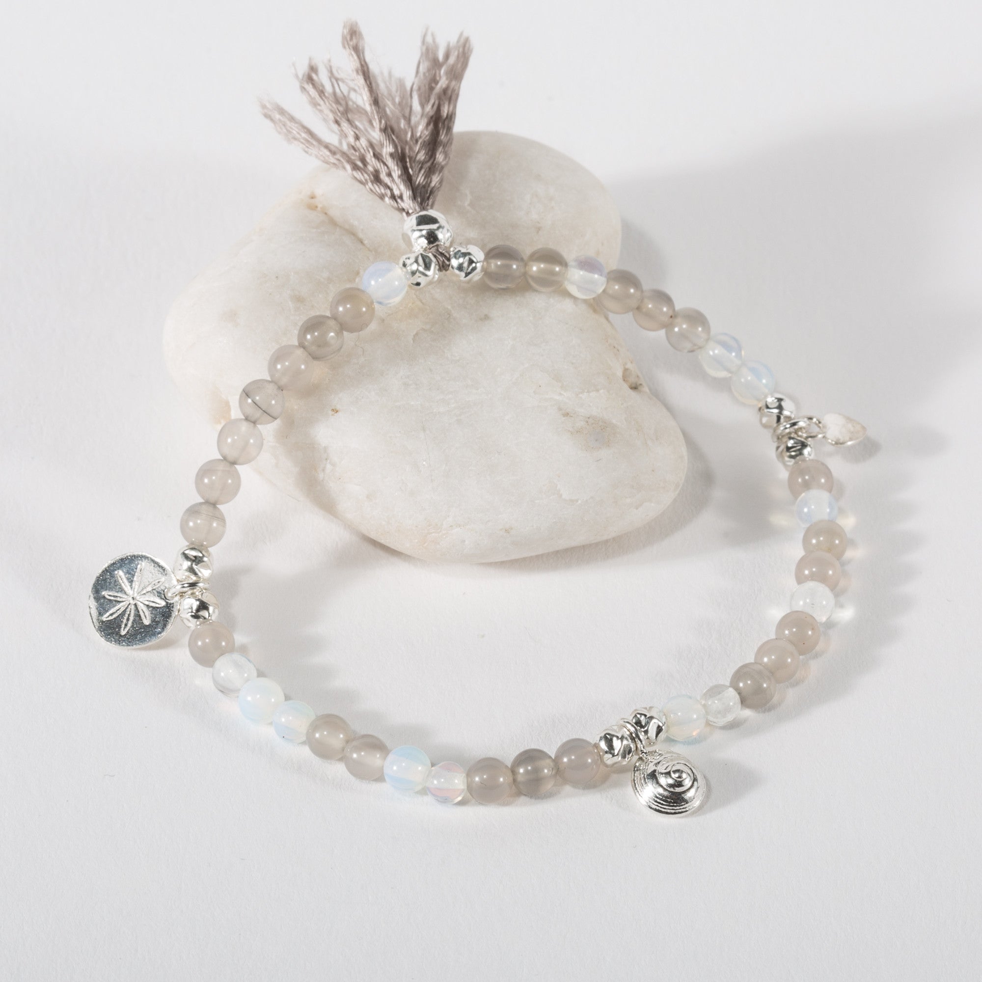 Rockpool Inspired Silver Shell Charm Stacking Bracelet (Beaded)