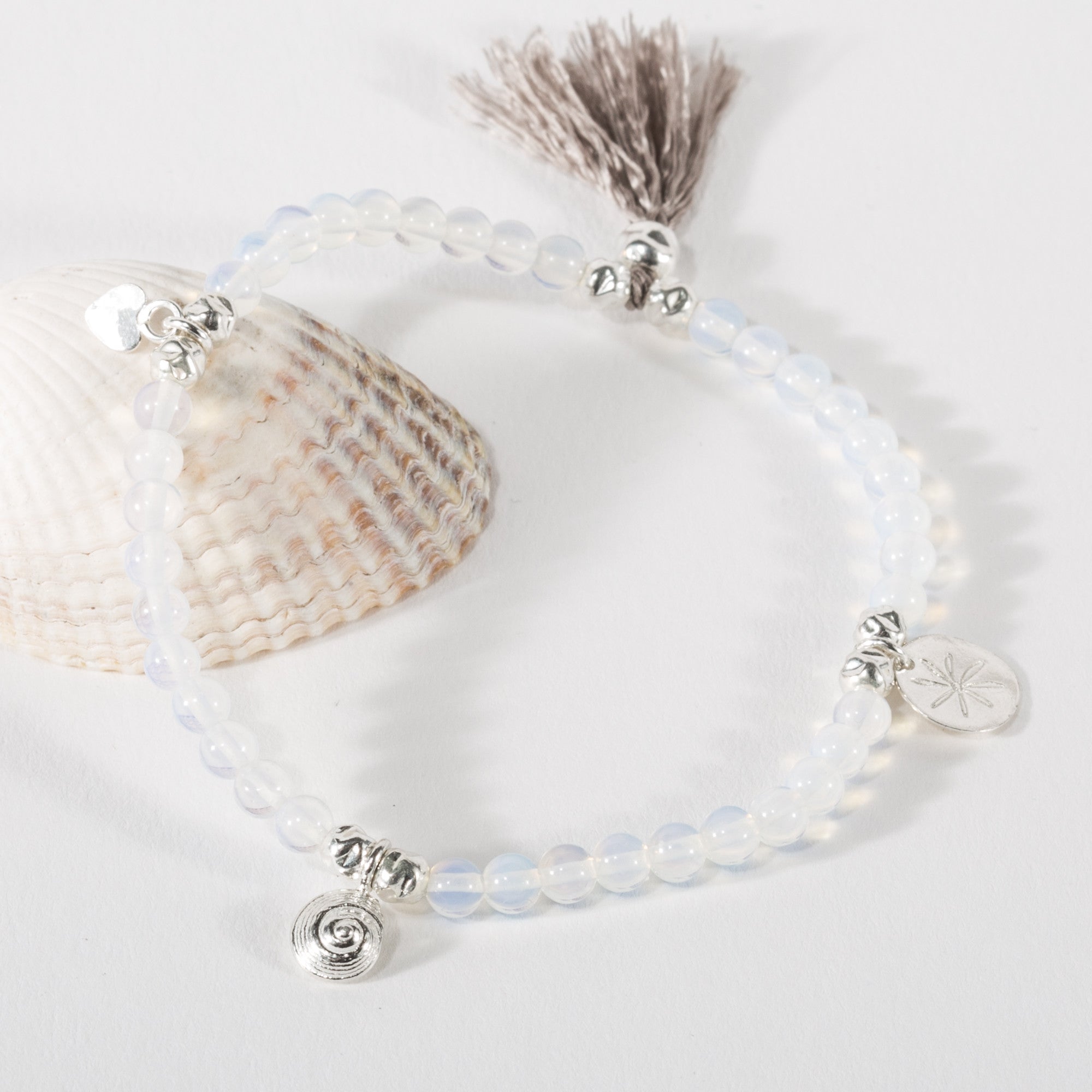 Rockpool Inspired Silver Shell Charm Stacking Bracelet (Beaded)