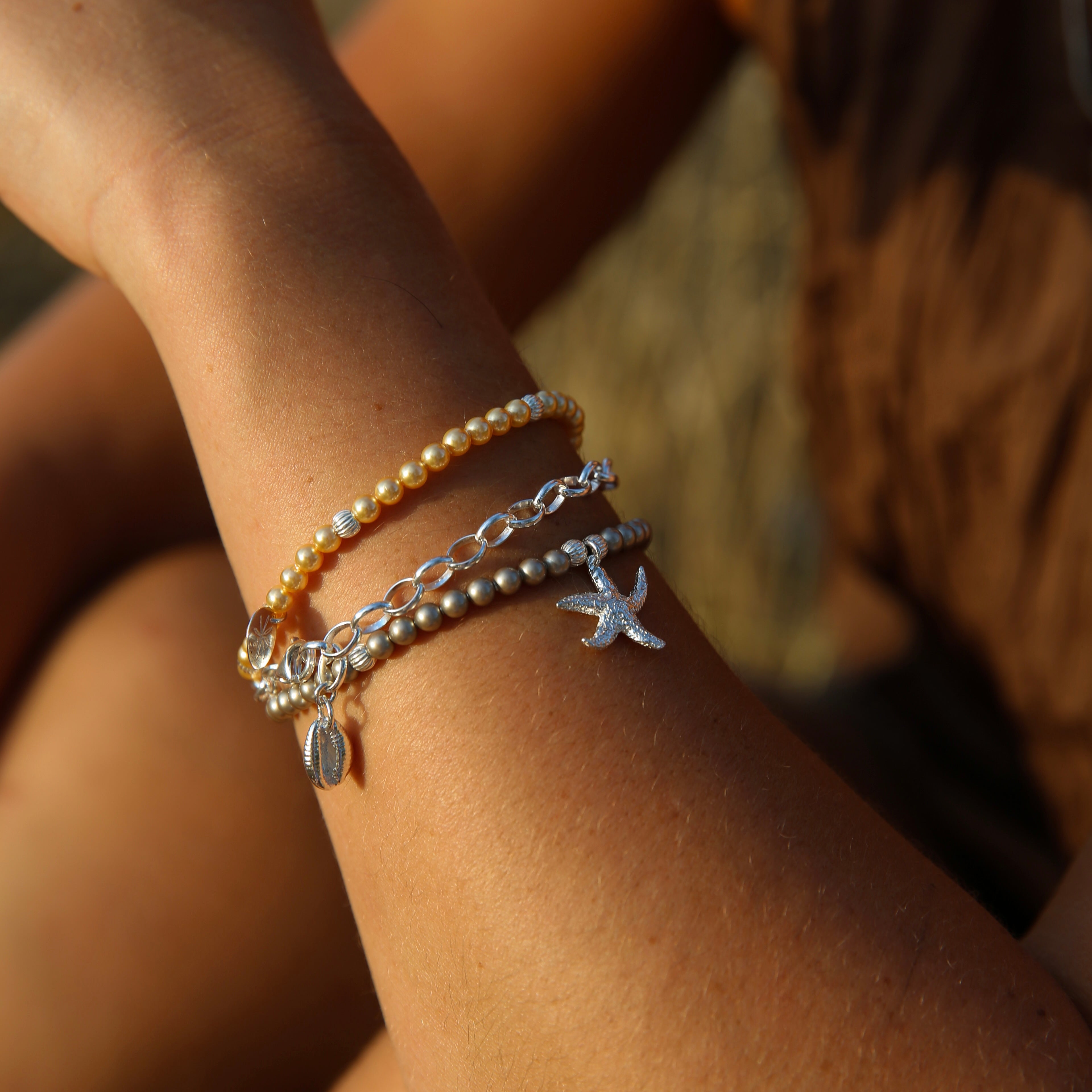 Textured Torcross Starfish & Swarovski Pearl Bracelet