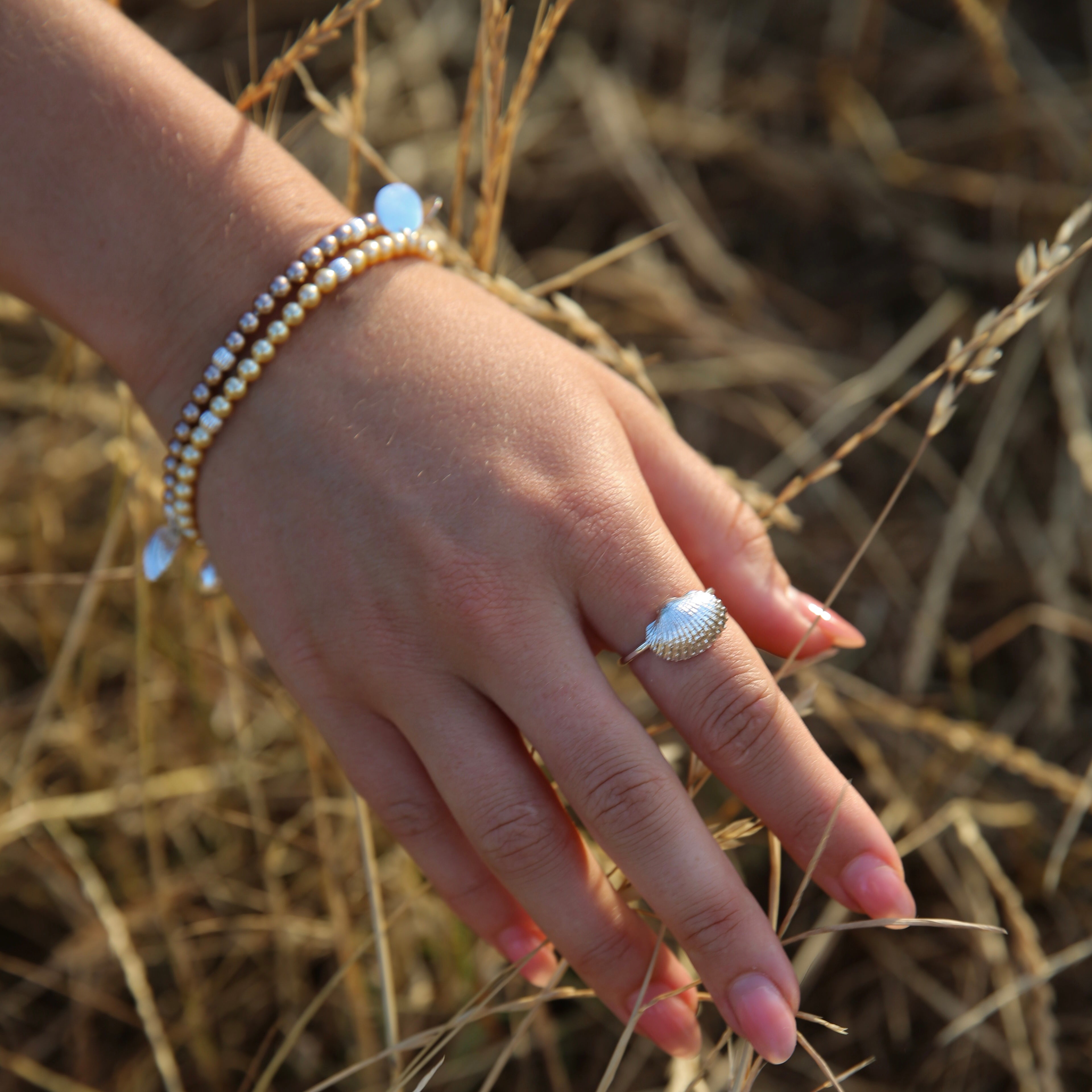 Textured Torcross Starfish & Swarovski Pearl Bracelet