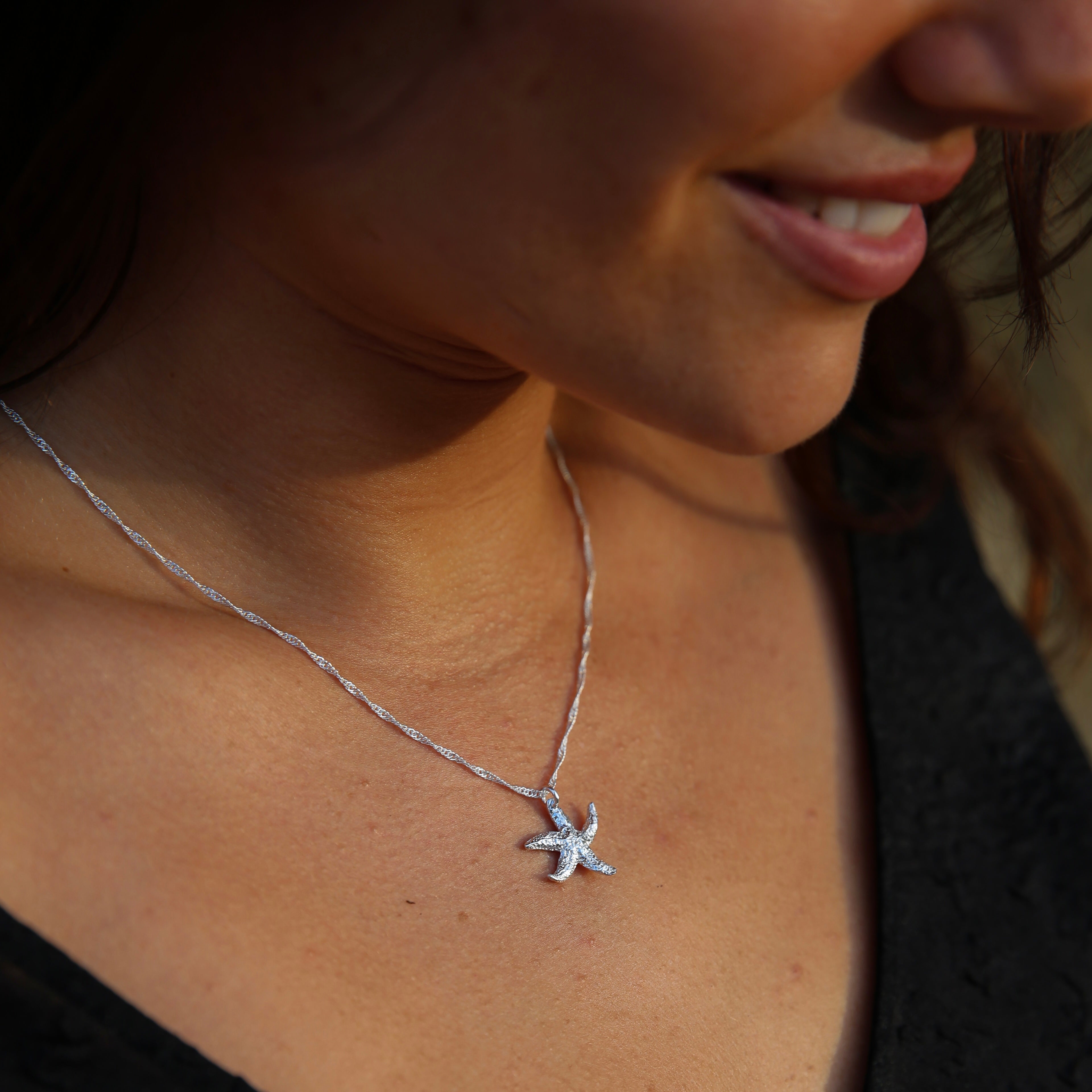 Textured Torcross Starfish Pendant Necklace (Twisted Curb Chain)