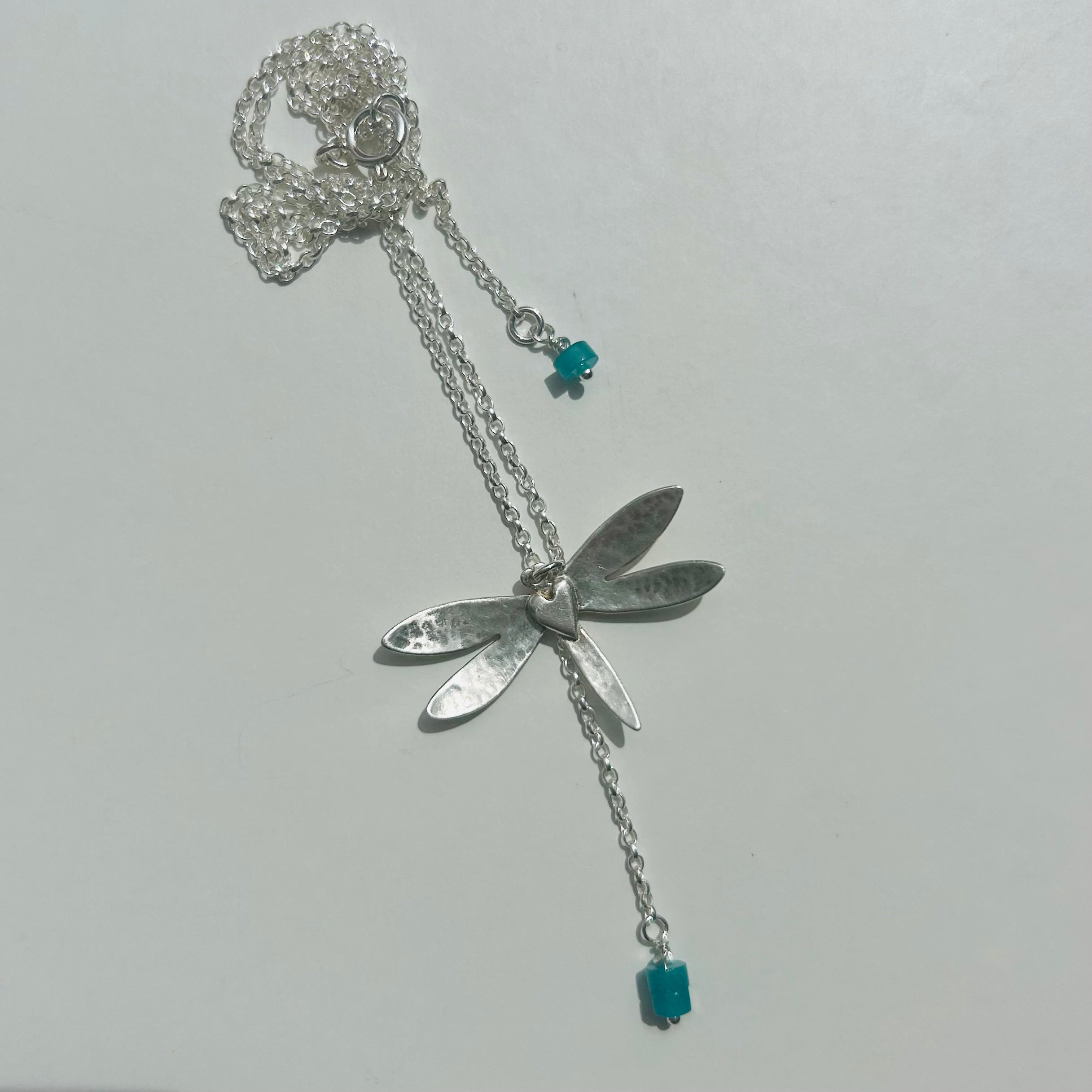 Dragonfly Heart Pendant Necklace (Silver Chain)