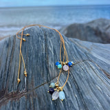 Sea Glass Inspired Semi Precious Gemstone Cluster Necklace (sparkle golden cord)