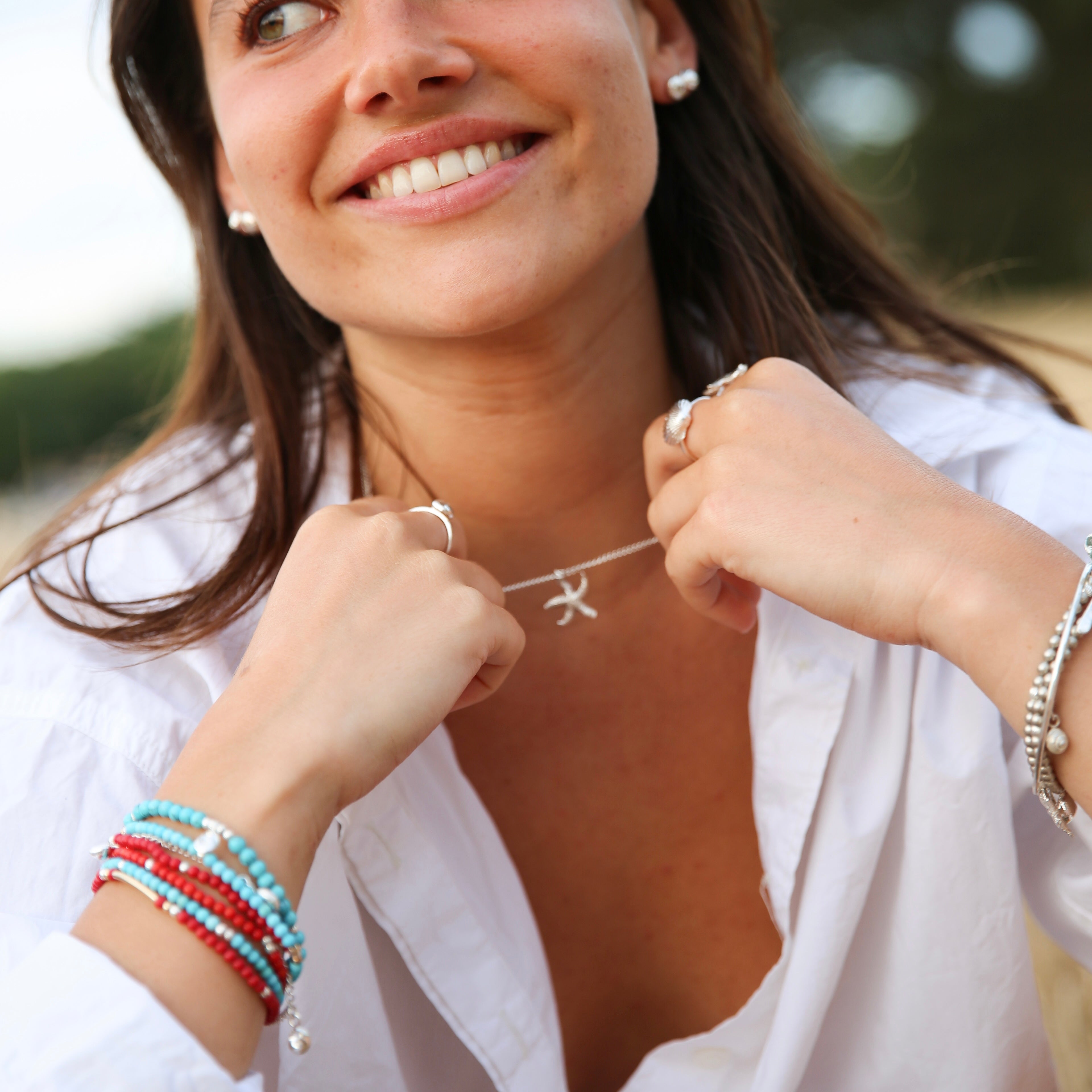 Textured Torcross Starfish & Shell Link Charm Necklace