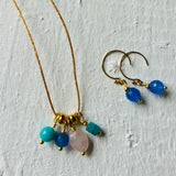 Sea Glass Inspired Semi Precious Gemstone Cluster Necklace (sparkle golden cord)