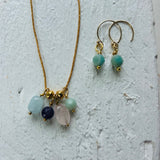 Sea Glass Inspired Semi Precious Gemstone Cluster Necklace (sparkle golden cord)