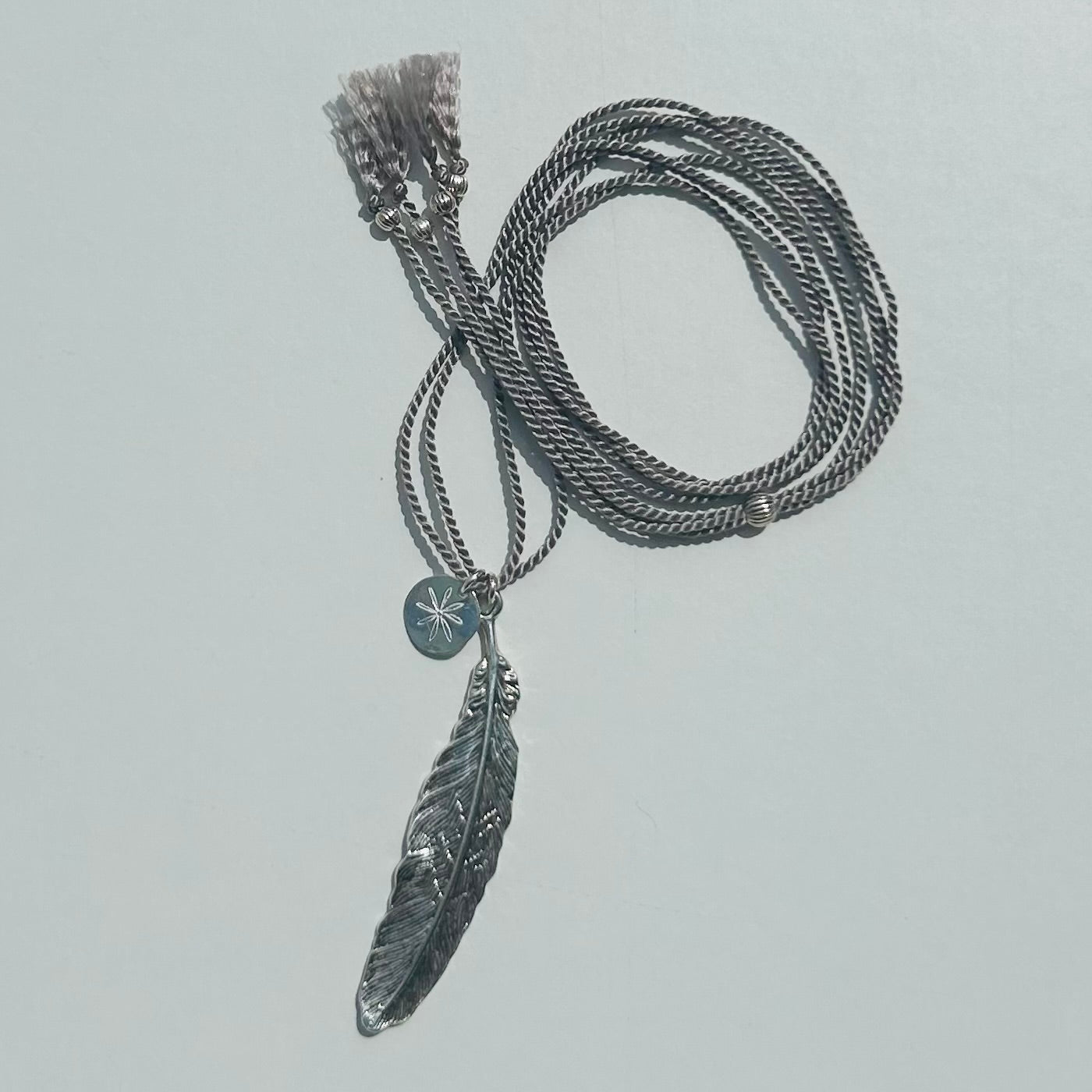 South Hams Silver Feather Pendant Necklace (Silk Cord)