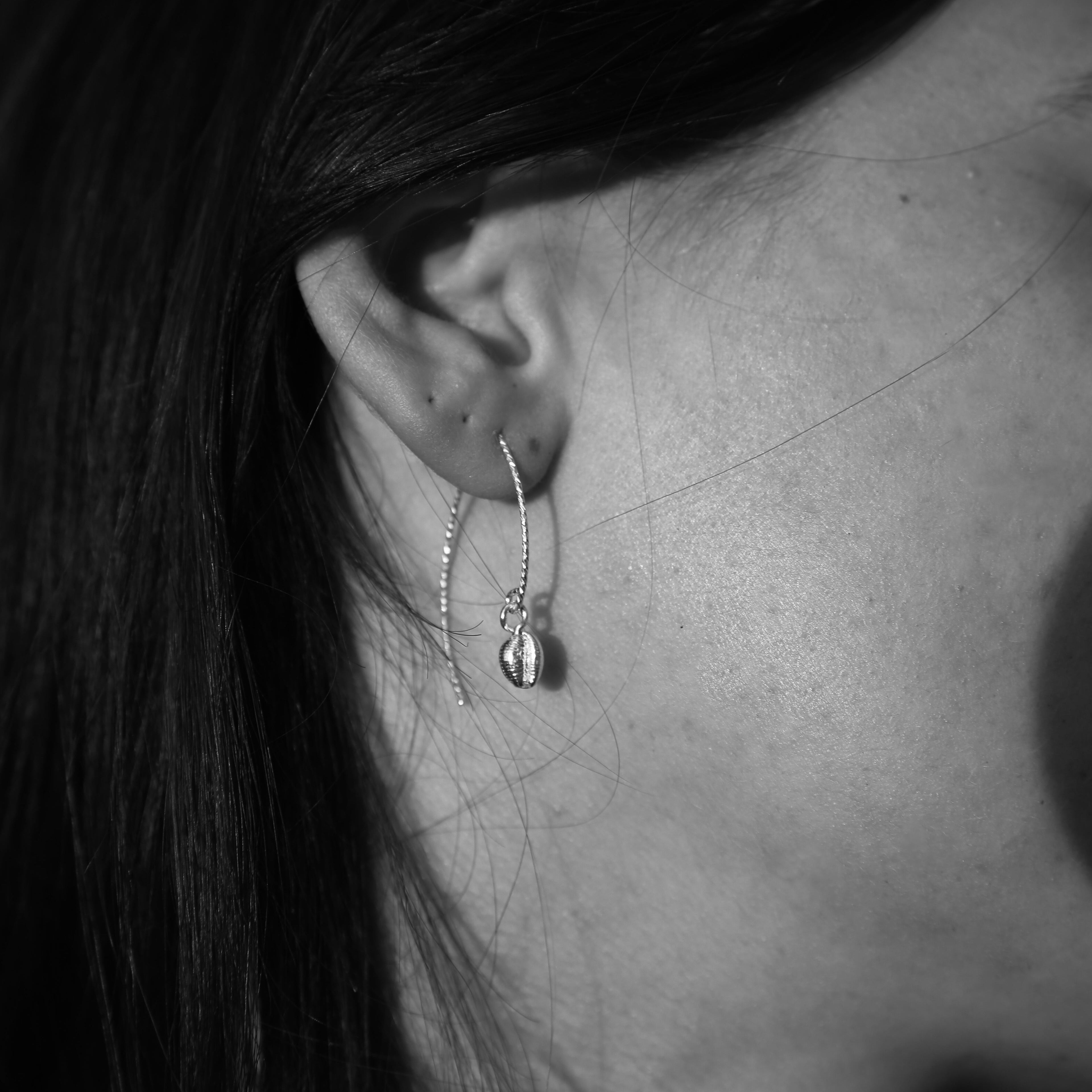 Cowrie Shell Drop Earrings (Silver Wire)