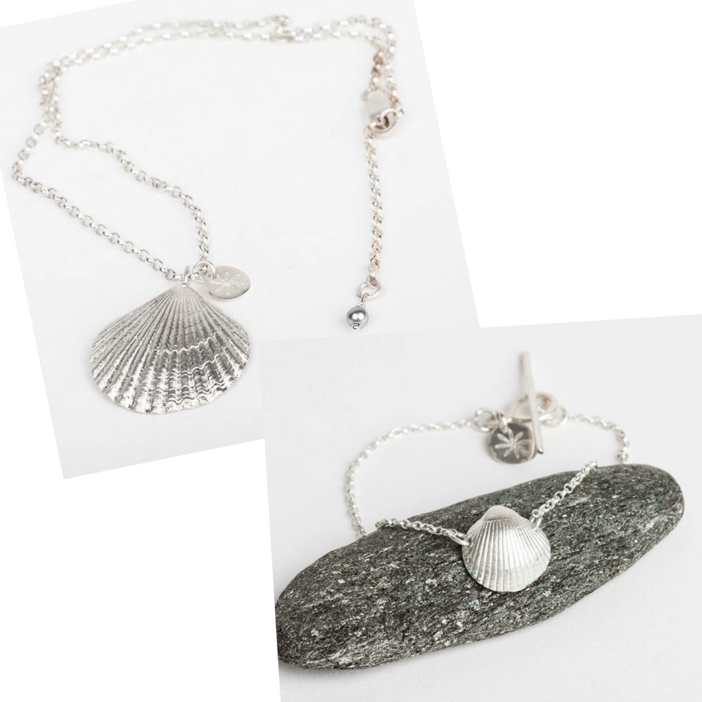 Bantham scallop shell silver necklace and bracelet jewellery set by Helen Butler Designs