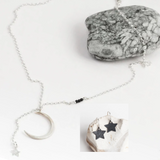 Celestial silver star and moon necklace and earrings jewellery set by Helen Butler Designs