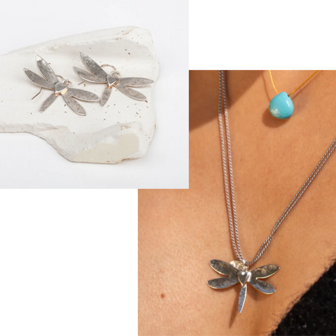 Dragonfly Heart Necklace & Earrings Set