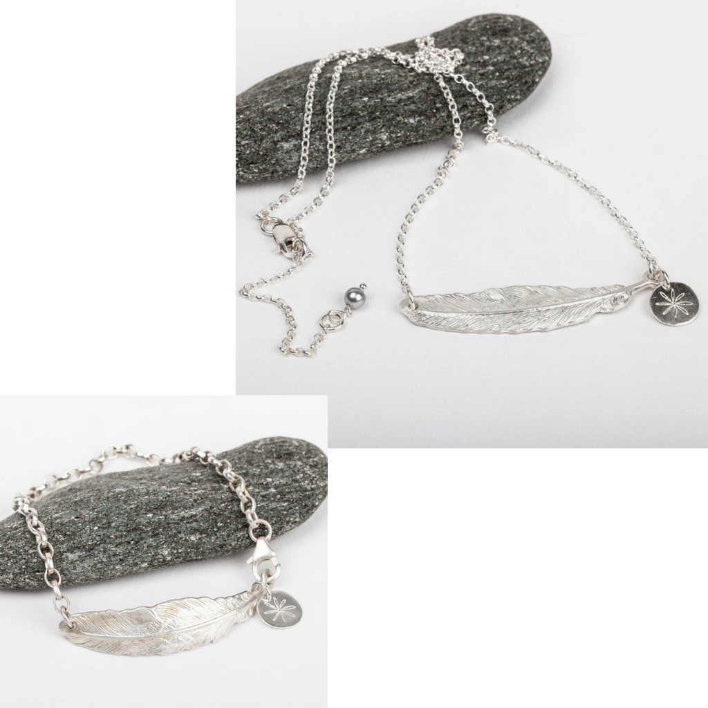 South Hams silver feather necklace and bracelet jewellery set by Helen Butler Designs