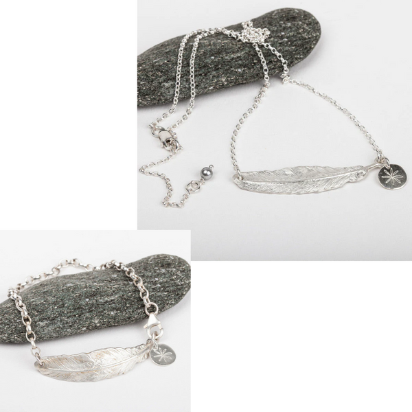 South Hams silver feather necklace and bracelet jewellery set by Helen Butler Designs