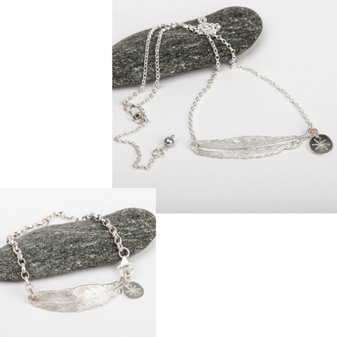 South Hams Silver Feather Necklace & Bracelet Set