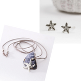 Textured Torcross starfish silver necklace and earrings jewellery set by Helen Butler Designs