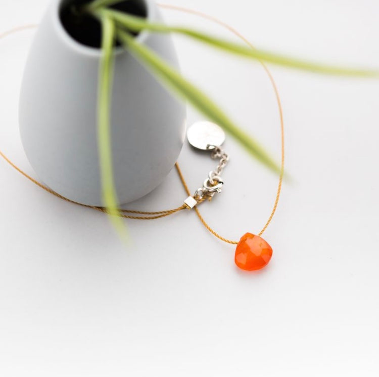 Sea Glass Inspired Carnelian Gemstone Pendant Necklace (Silk Cord)