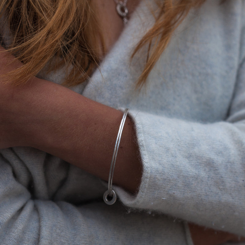 Circle of Unity Double Bangle (Hammered Silver)