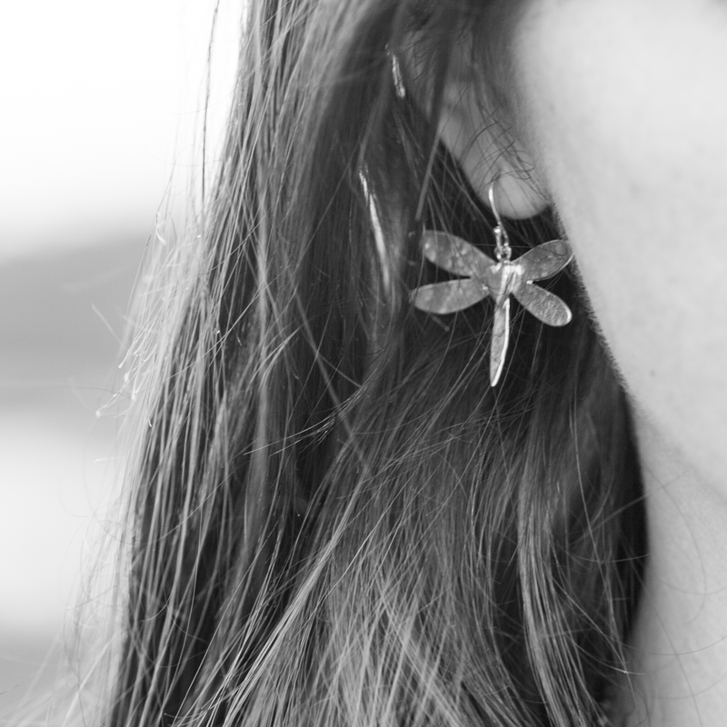 Dragonfly Heart Drop Earrings (Silver Hook)