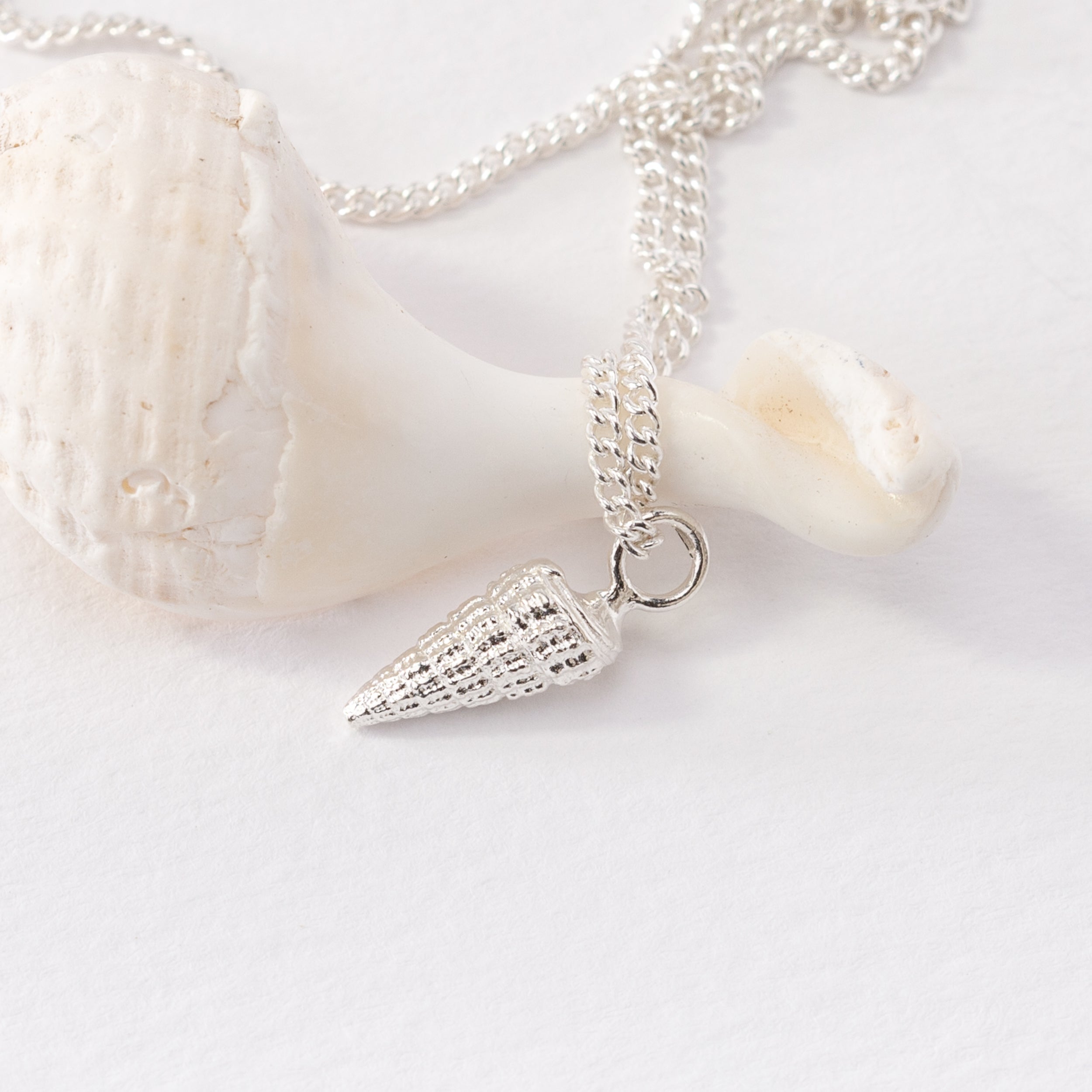 Salcombe Estuary Spiral Snail Shell Pendant Necklace (Silver or Gold Chain)
