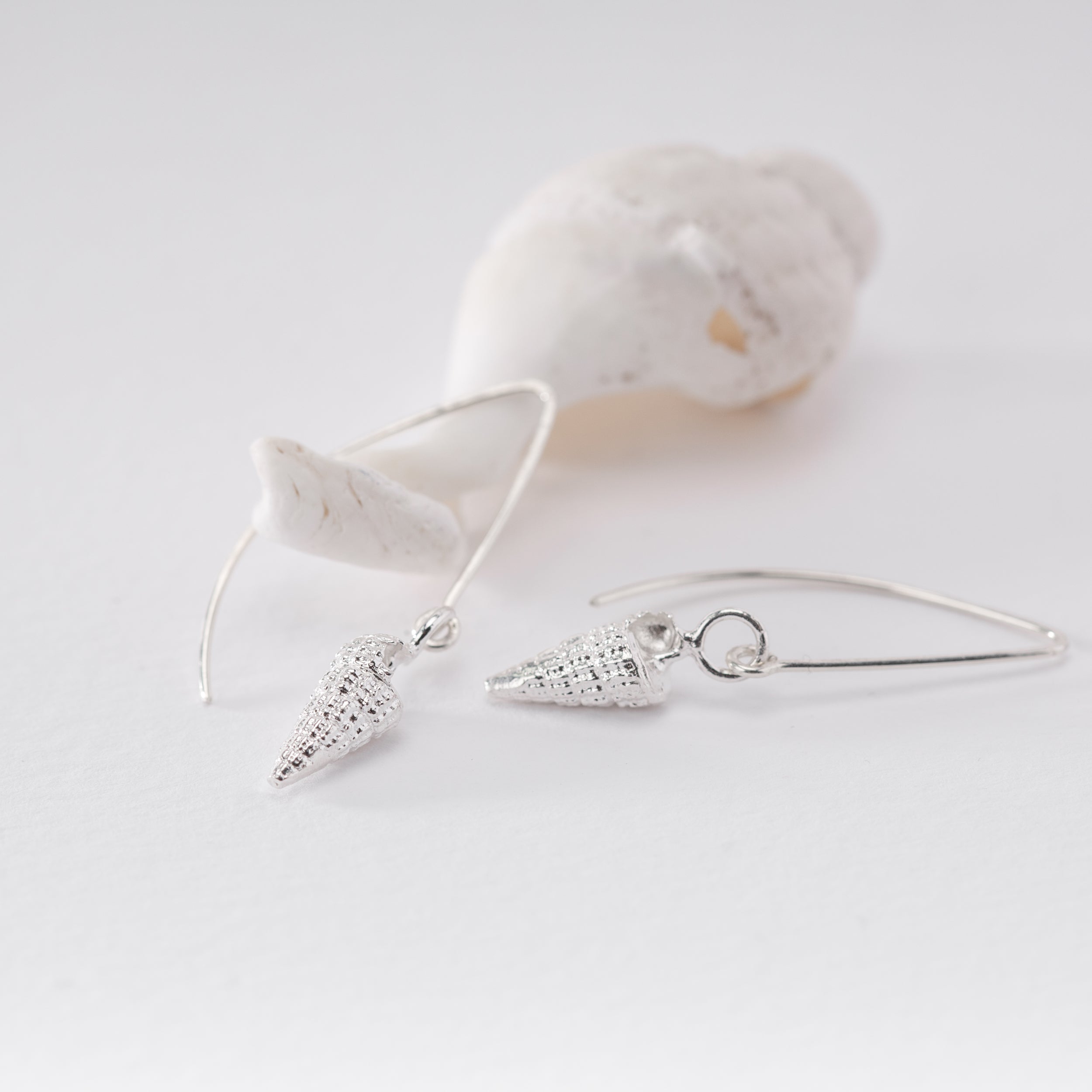 Salcombe Estuary Spiral Snail Shell Drop Earrings (Silver Wire)
