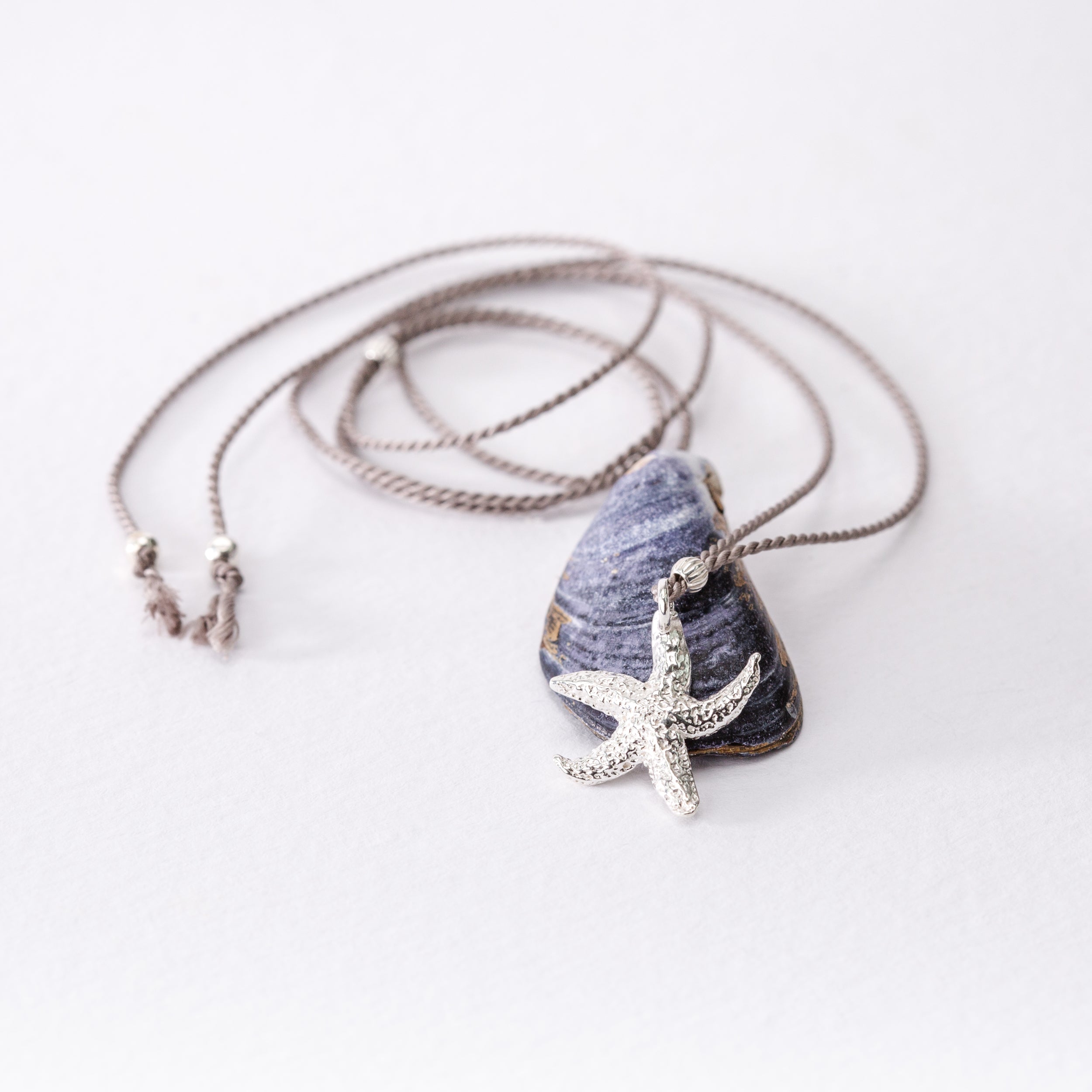 Textured Torcross Starfish Pendant Necklace (Silk Cord)