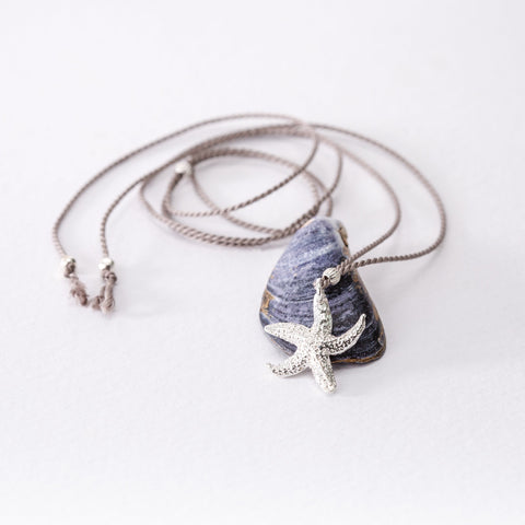 Textured Torcross Starfish Pendant Necklace (Silk Cord)