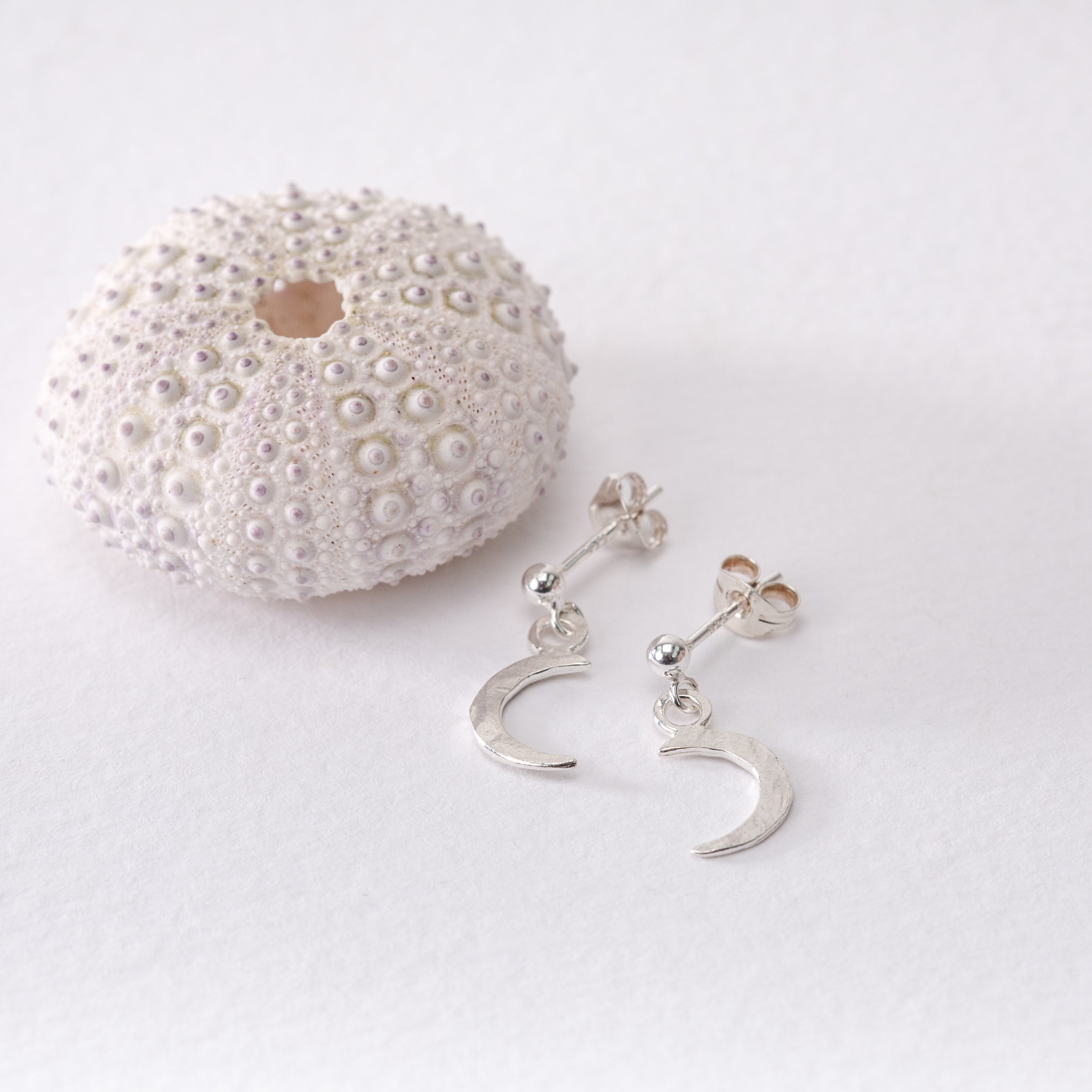 Celestial Moon Drop Stud Earrings (Silver)